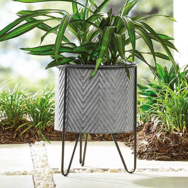 Better Homes & Gardens 12 Metal Galvanized Gray Planter with Stand