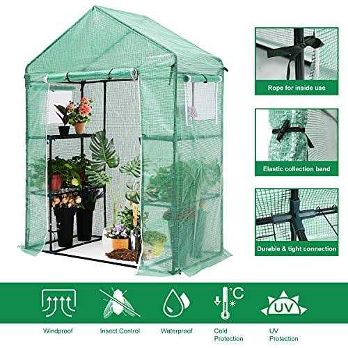 Abccanopy Walk-in Greenhouse Indoor Outdoor with 2 Tier 4 Shelves Portable Gardening Greenhouse