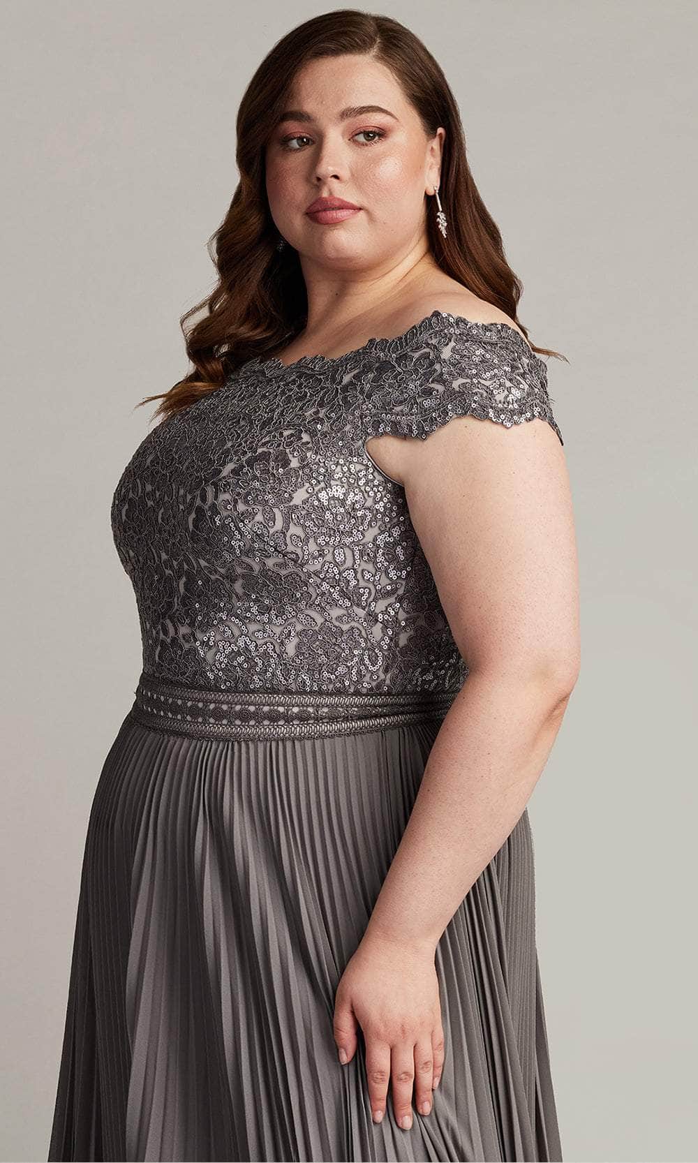 Embroidered Pleated A-Line Evening Gown