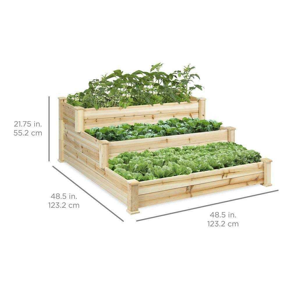Best Choice Products 3-Tier Fir Wood Raised Garden Bed Planter Kit for Plants
