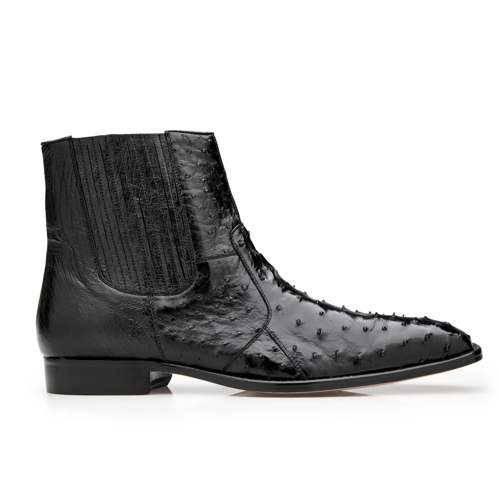 Men’s Belvedere Roger Ostrich Quill Dress Boot in Black
