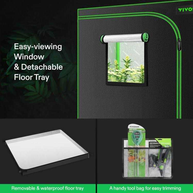 48x24x60 Grow Tent, 4×2 Advanced Grow Tent Observation Window and Floor Tray Plants for VS2000
