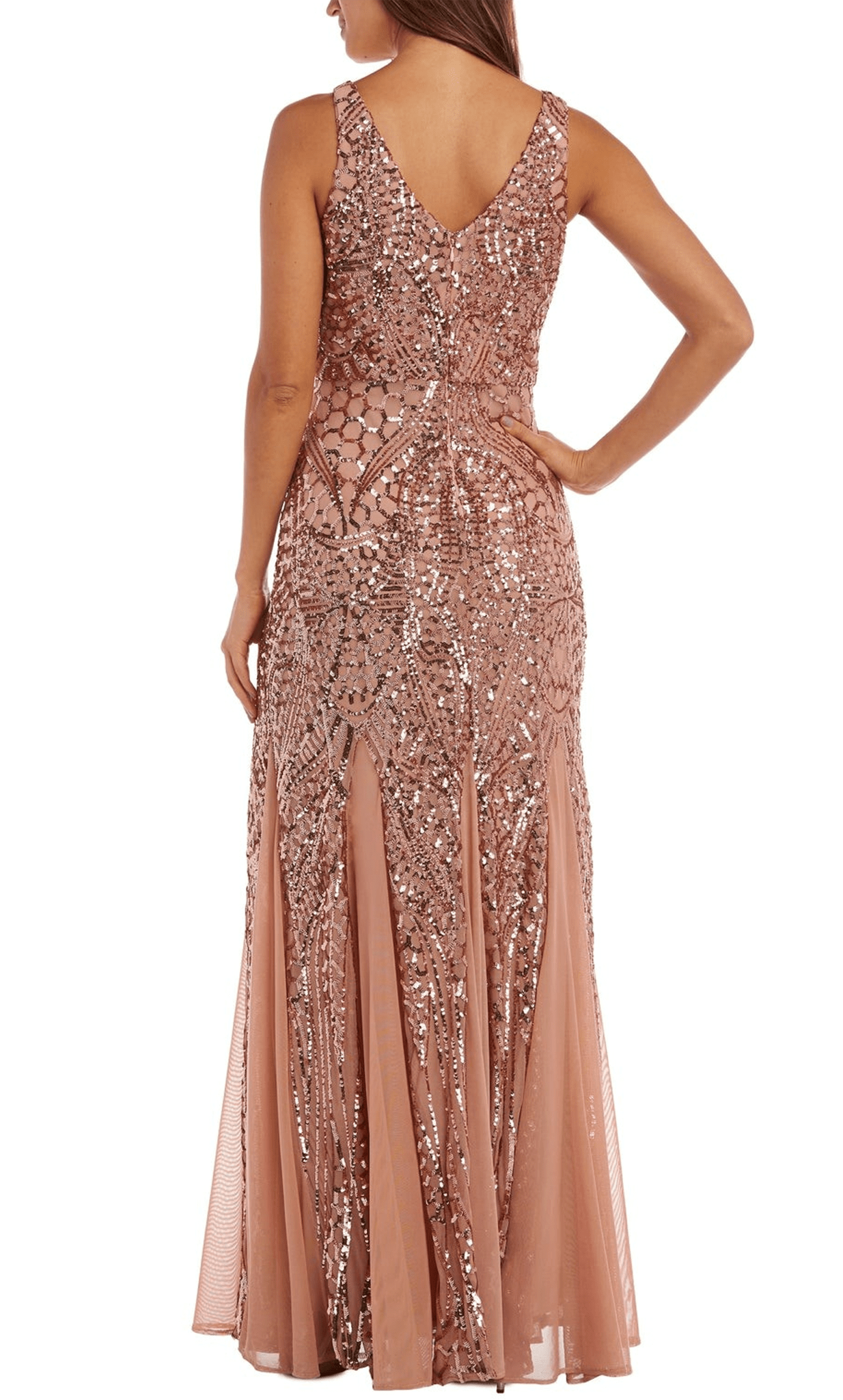 V-Neck Sequin Godets Evening Gown