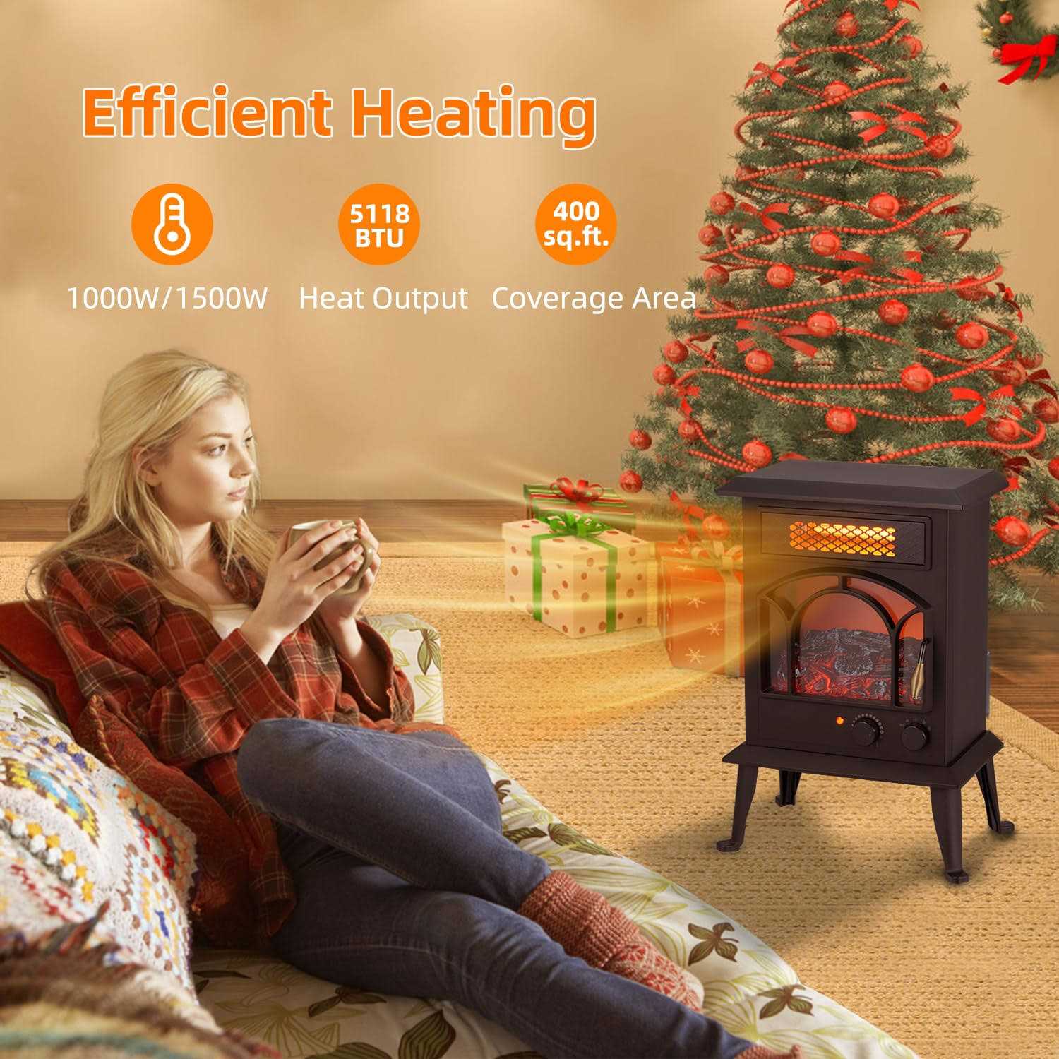 Wewarm Electric Fireplace Heater ,22.4 Freestanding Infrared Quartz Stove Heate
