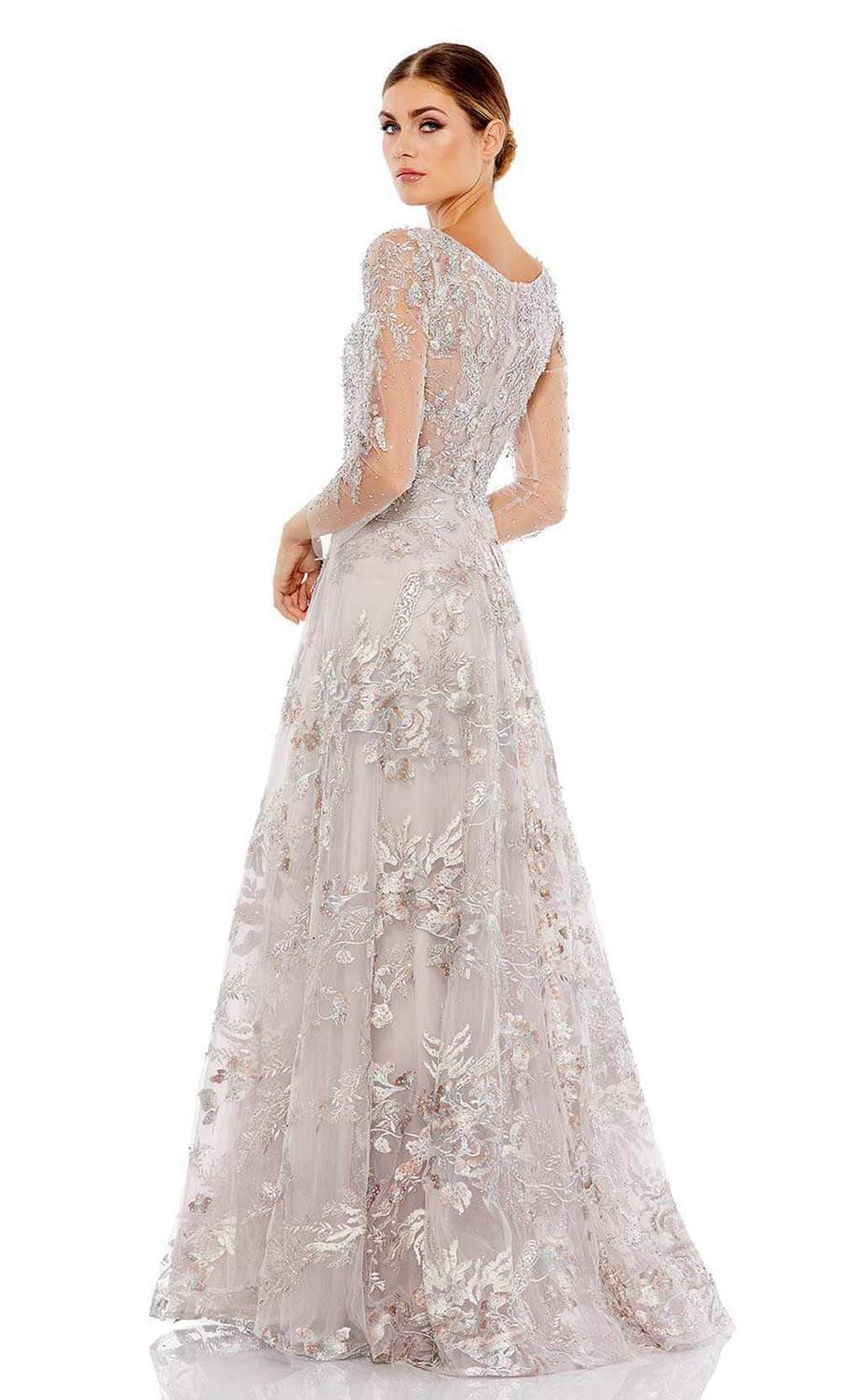 20245 Sheer Sleeve Beaded A-line Gown