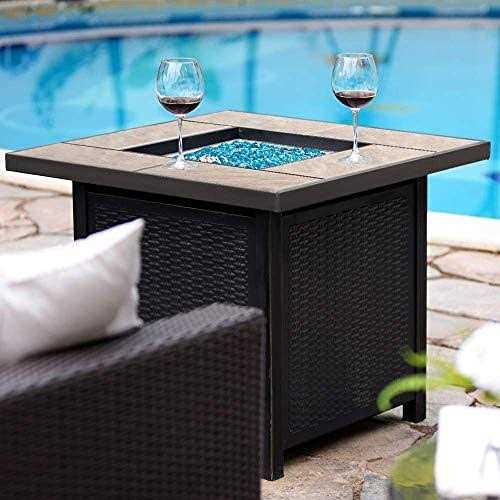 BALI OUTDOORS Propane Gas Fire Pit Table 32 inch 50,000 BTU Square Gas Firepits for Outside