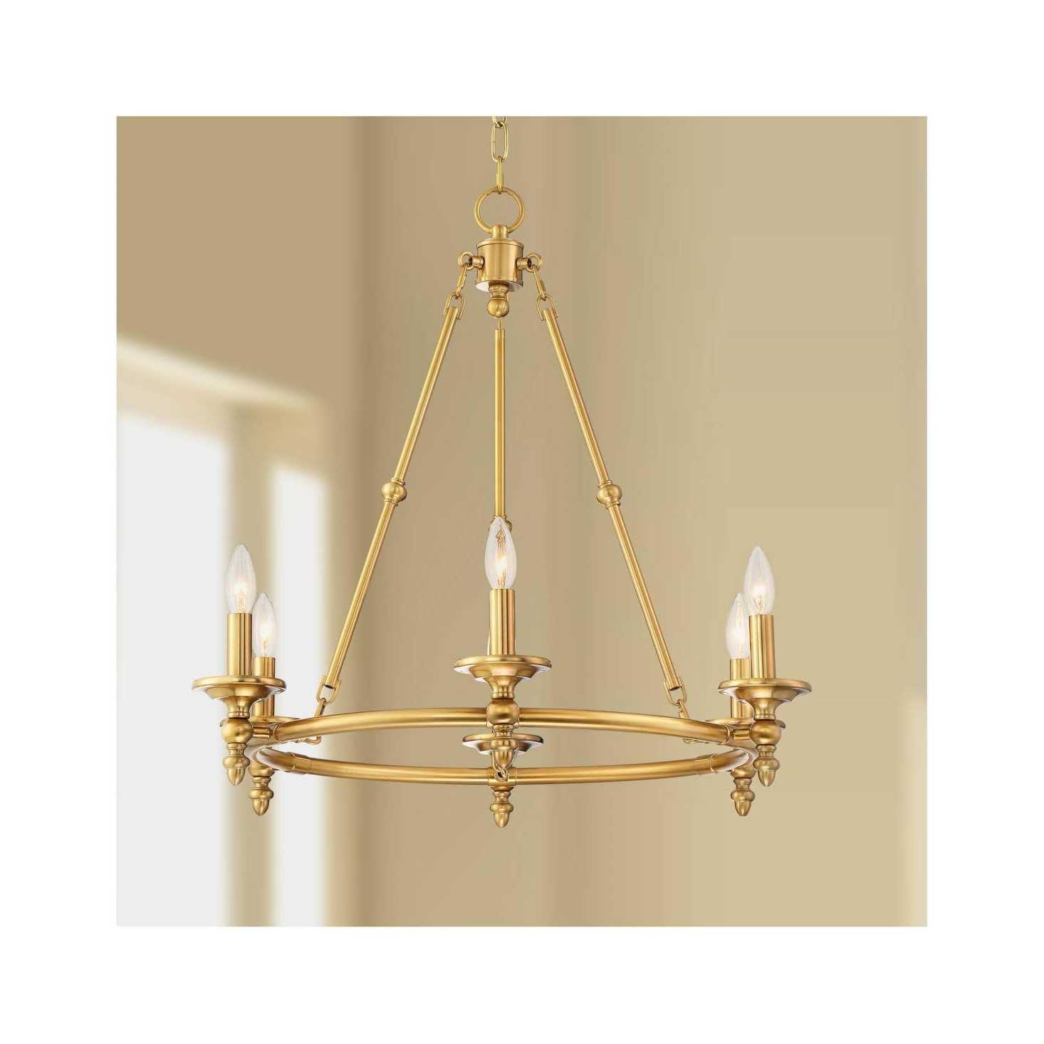 Stiffel Hartley Warm Antique Brass Wagon Wheel Chandelier Lighting 28 Wide Farmhouse Rustic 6-Light Fixture for Dining Room Living House Home Foyer