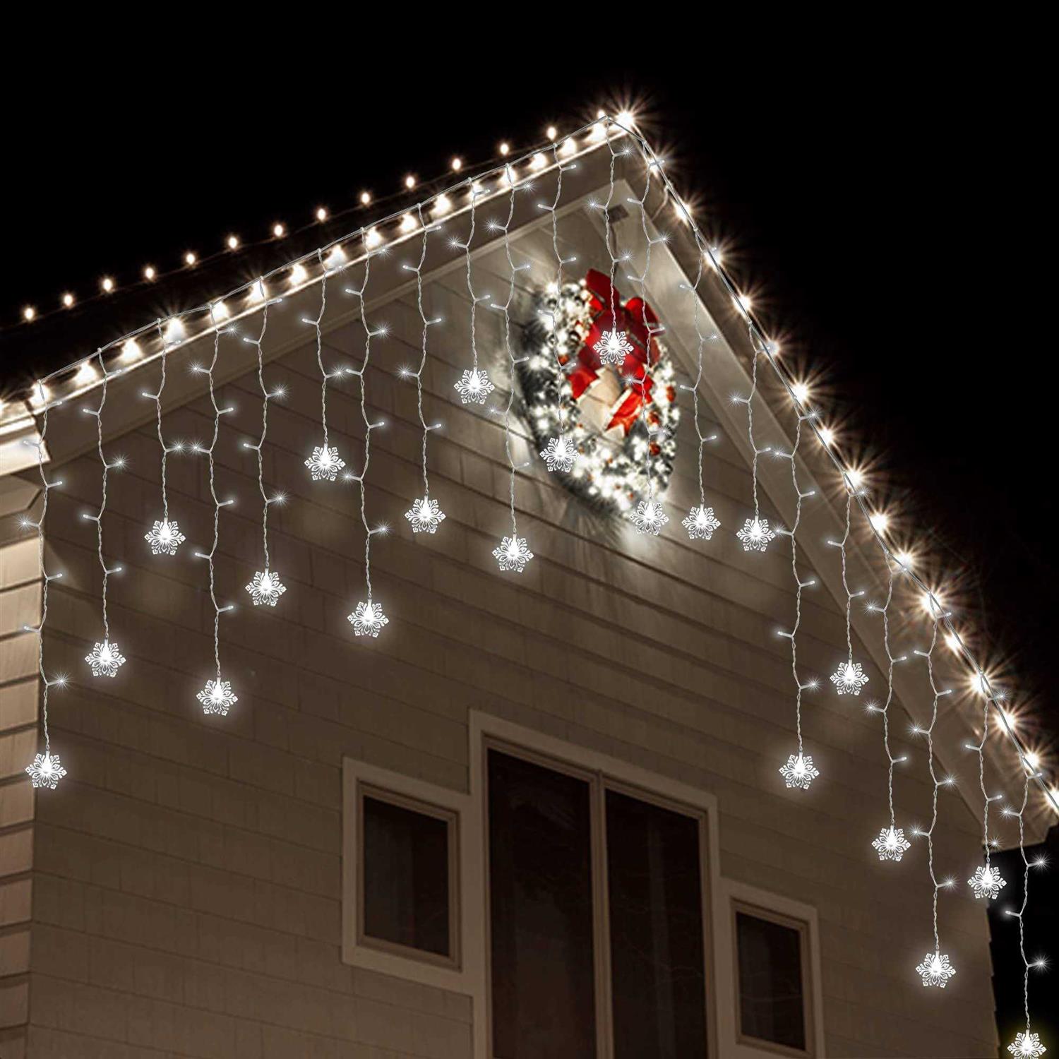 150 Led Icicle Lights with Snowflake 8 Twinkle Modes Curtain Lights,Hanging Fairy Lights for Outdoor Christmas Lights