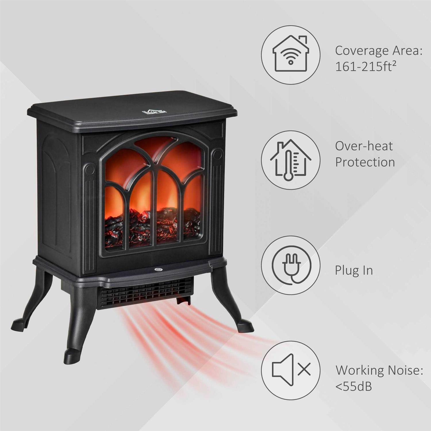 Homcom Freestanding Electric Fireplace Stove Space Heater with Realistic Flame Effect Adjustable Temperature and Overheat