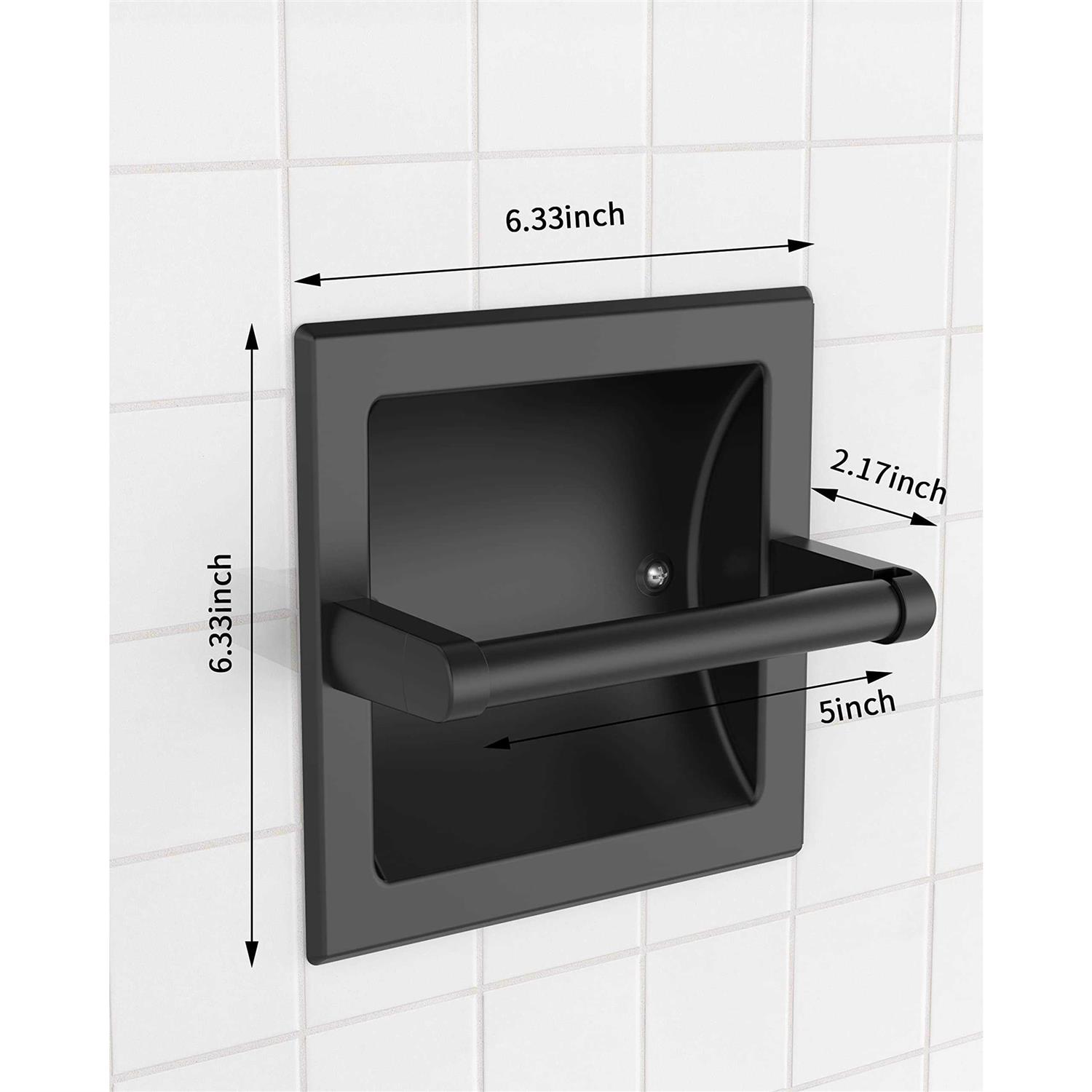 WZKALY Matte Black Recessed Toilet Paper Holder for Regular Rolls Black Pivoting Toilet Paper Holder Wall Mount Stainless Steel