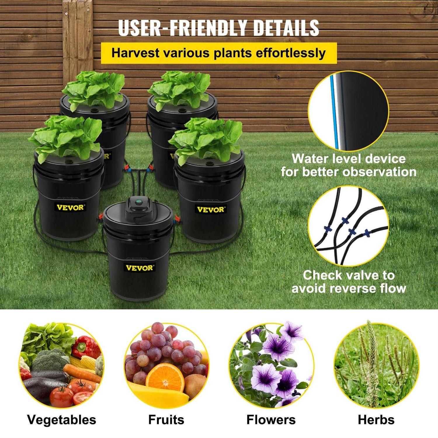 VEVOR Hydroponics Deep Water Culture Dwc Hydroponic System 5 Gallon 5 Buckets SSSPXTYX5110VUJGVV1