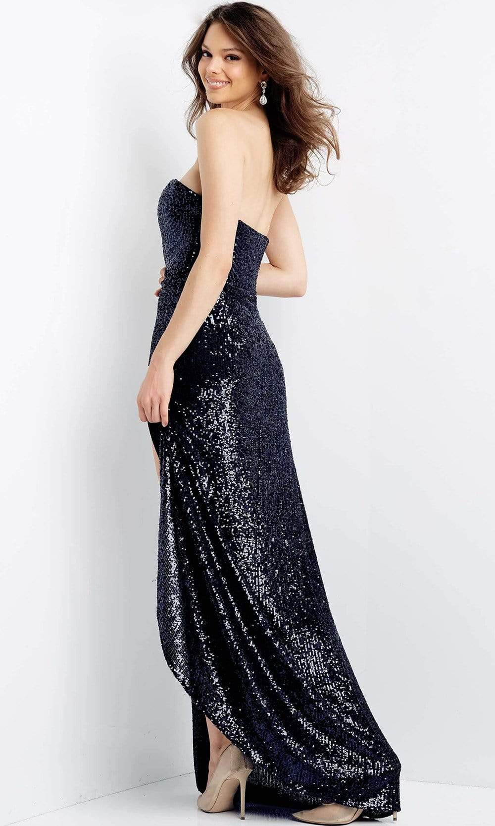04870 Strapless Sequin High Slit Gown