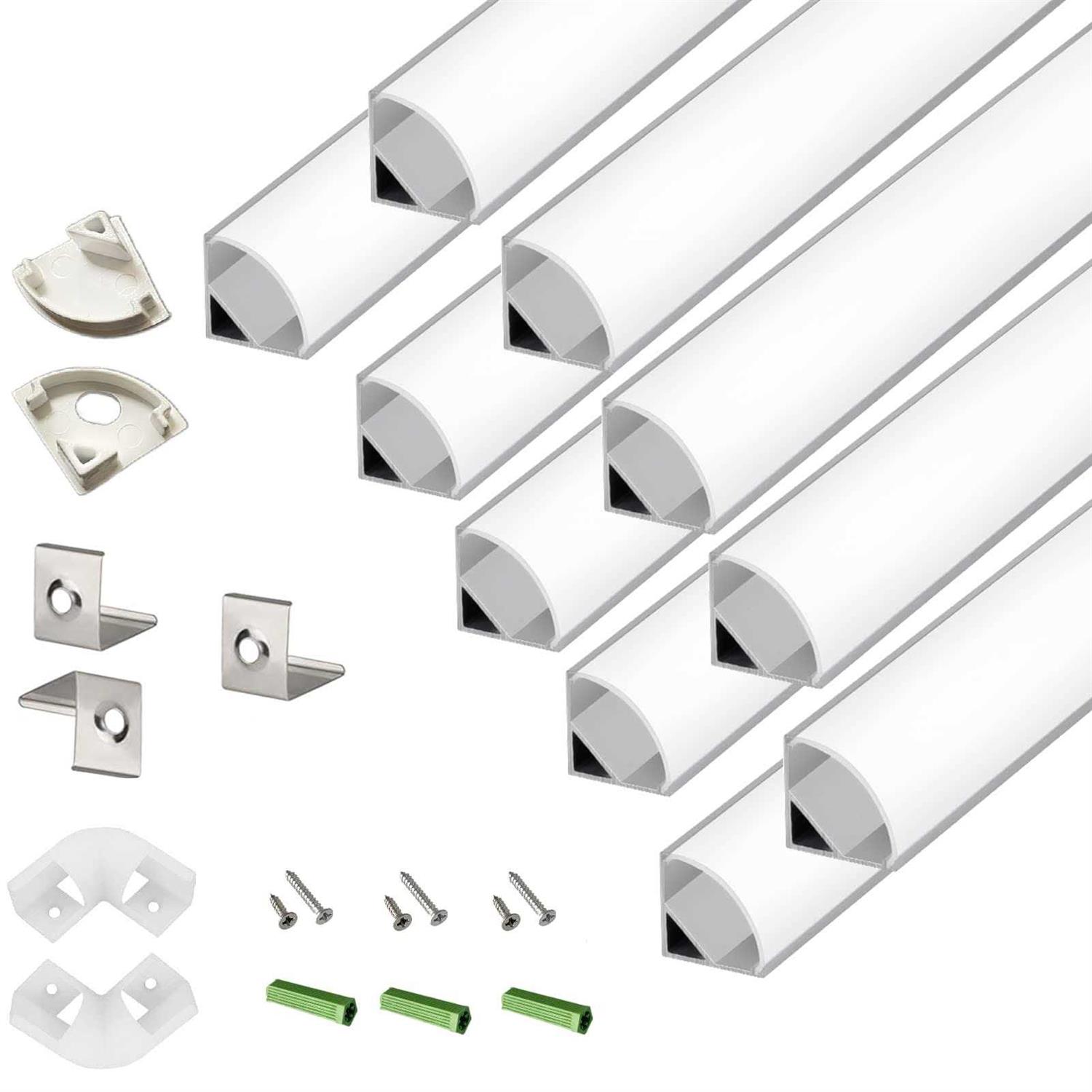 THMOOTHER 10-Pack 3.3FT 1Meter V Shape LED Strip Aluminum Channel Diffuser System, Extruded Alu Track Milky Cover with Corner Connector and Mounting