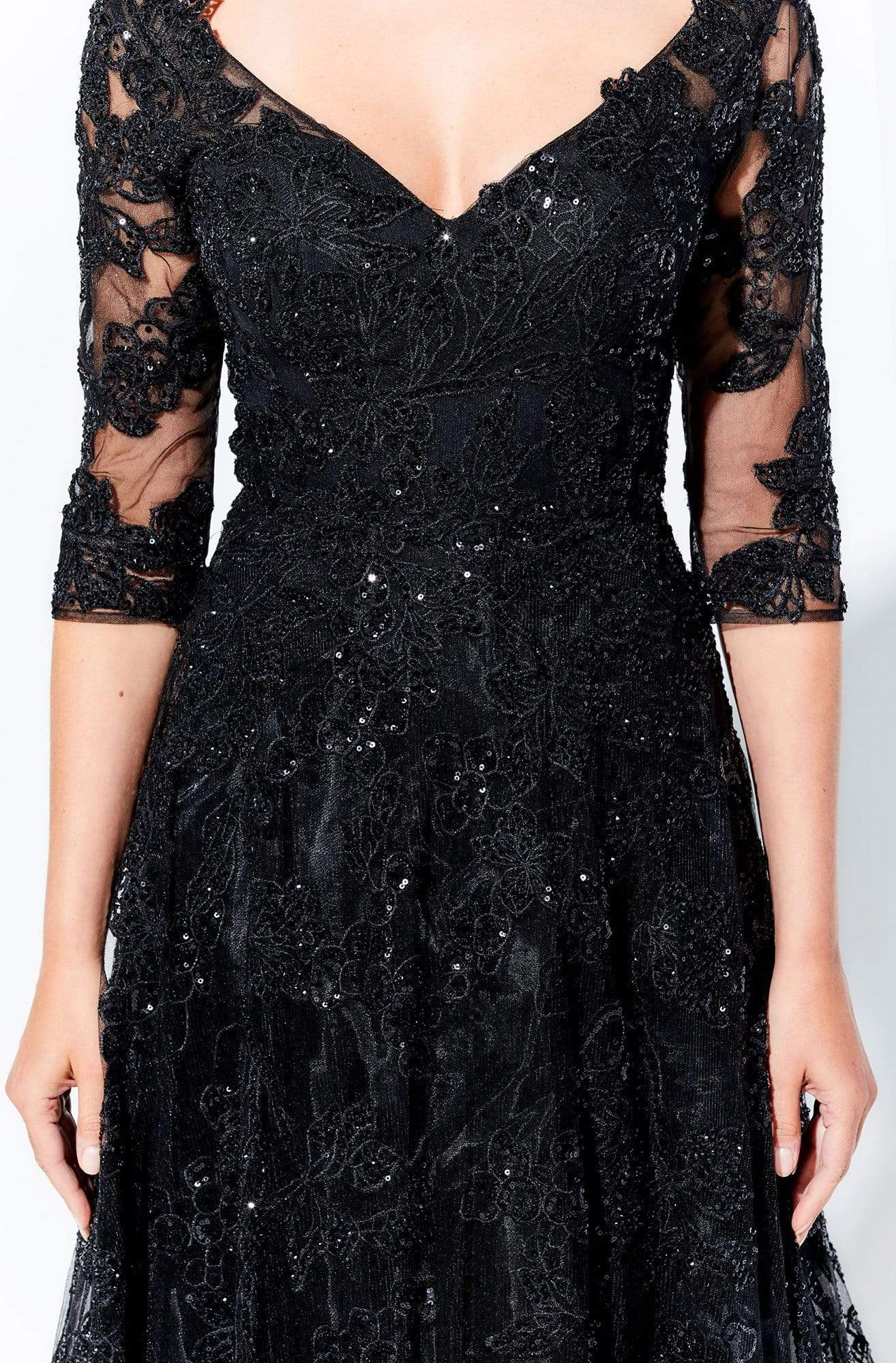 120D02 Lace V-Neck Mother of the Bride Gown