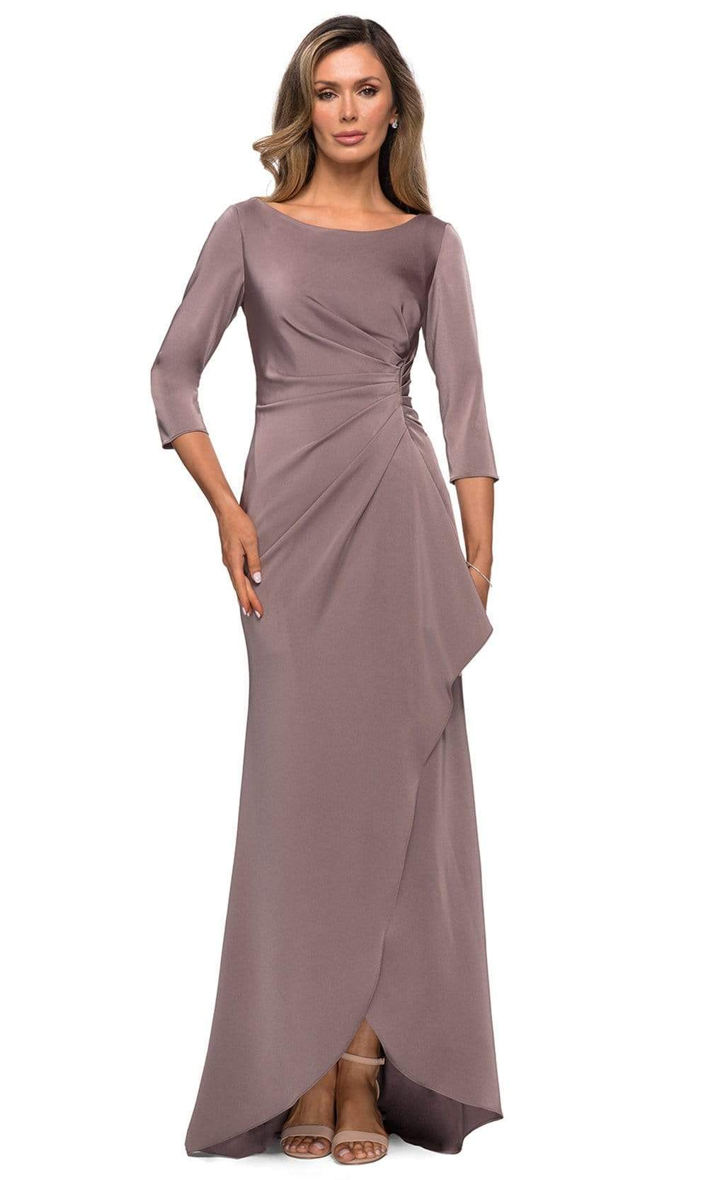 Quarter Sleeve Draped High Slit Dress 28197SC