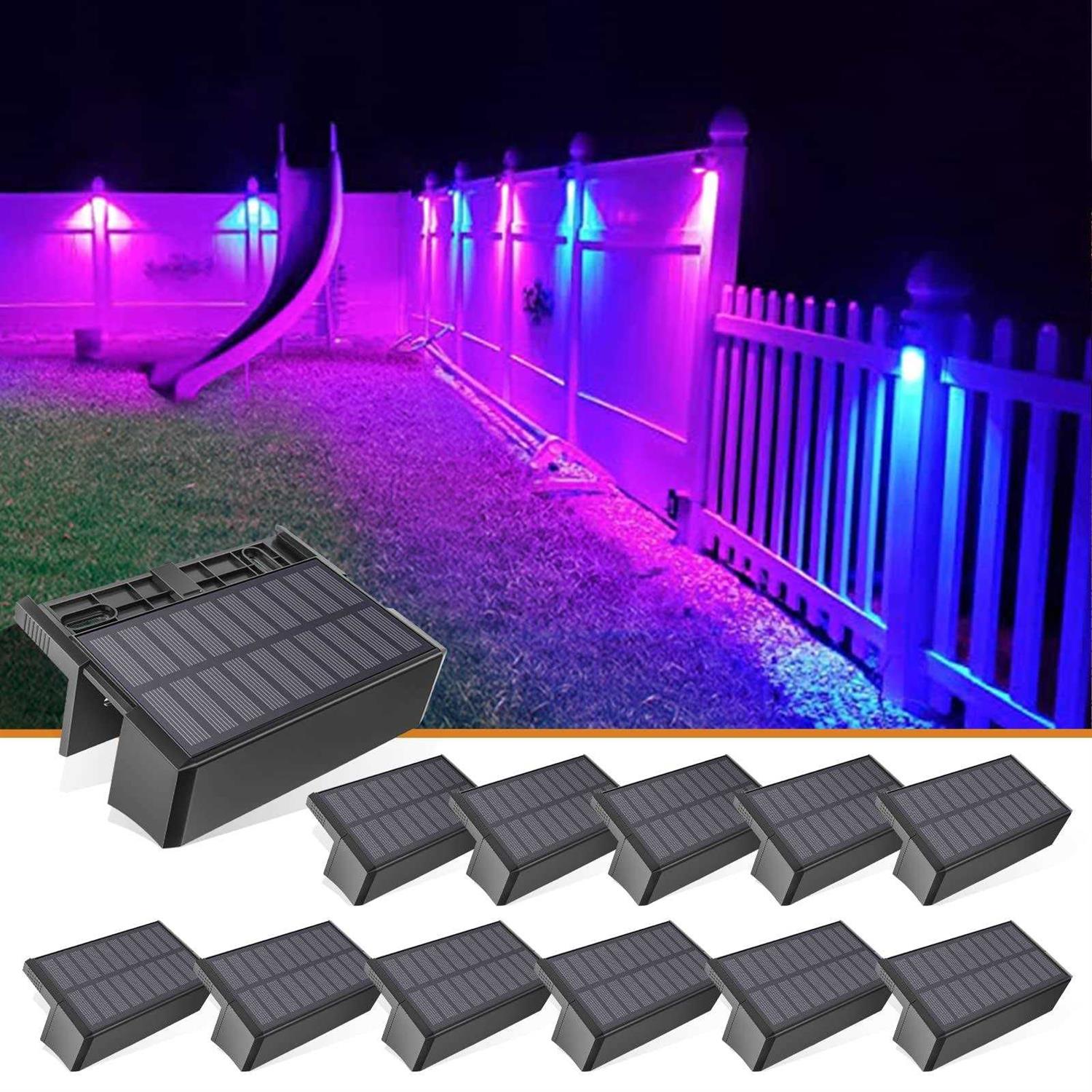 VOLISUN Solar Deck Lights ,7 Colors&Warm White outdoor 4-pack Waterproof Led color glow Solar Lights for Step,Fence,Railing,Wall,Stairs