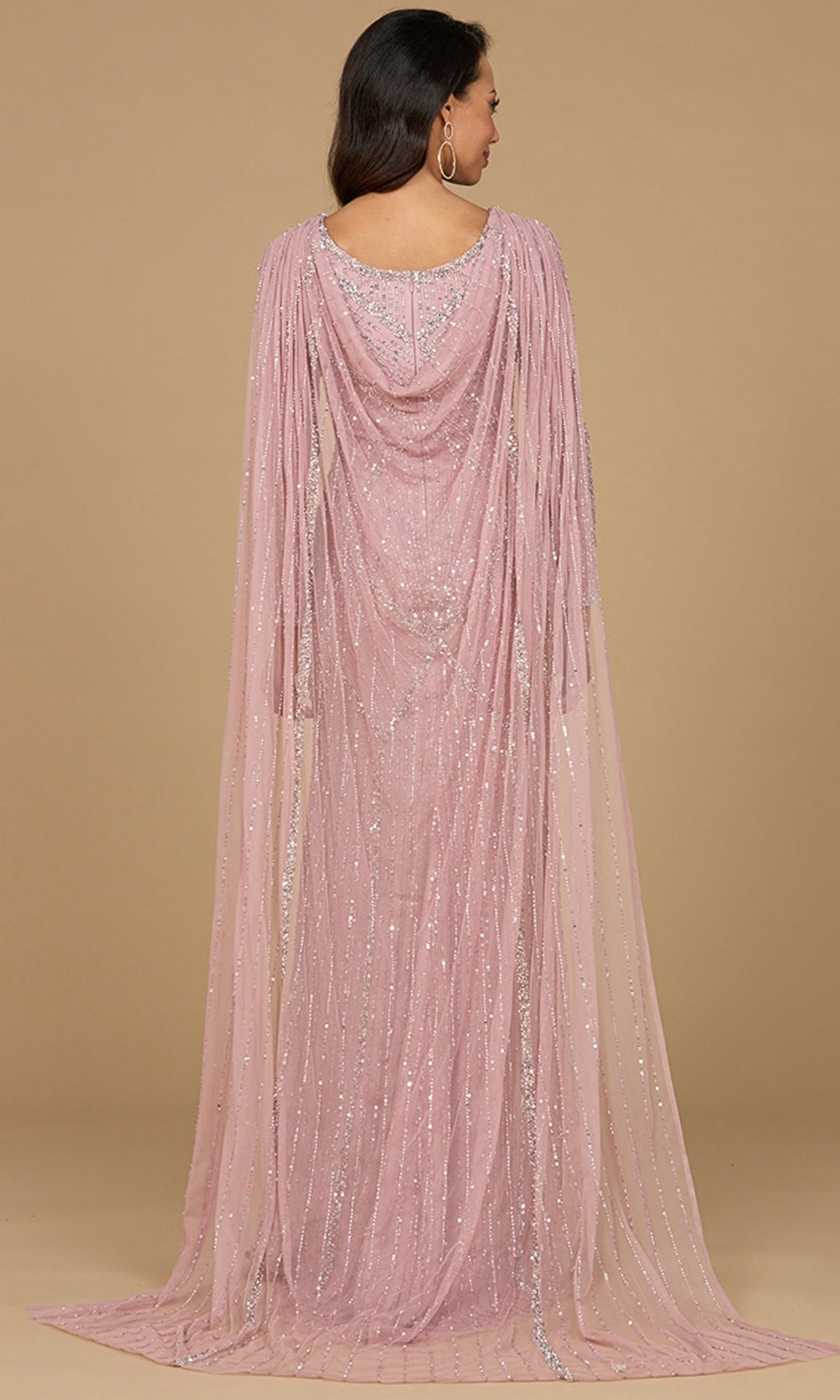 Long Sleeve Beaded Evening Dress with Cape