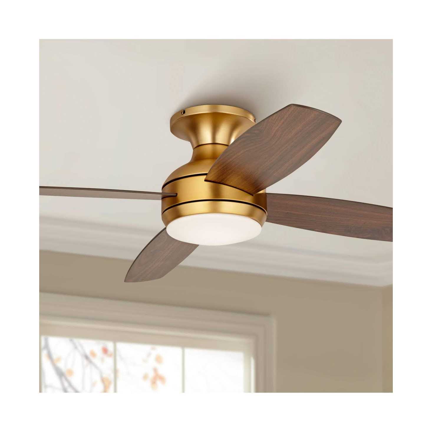 52 Casa Vieja Elite Modern Hugger Indoor Ceiling Fan with Light LED Remote Control Soft Brass Walnut Brown Opal Glass for Living Room Kitchen House