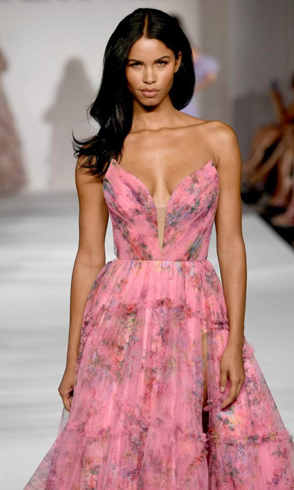 V-Neck Strapless Prom Gown