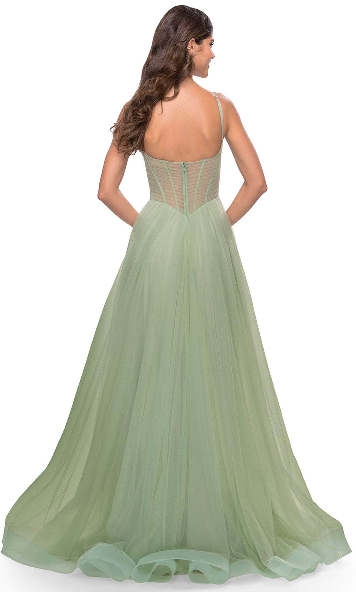 V-Neck Sheer Corset Evening Dress