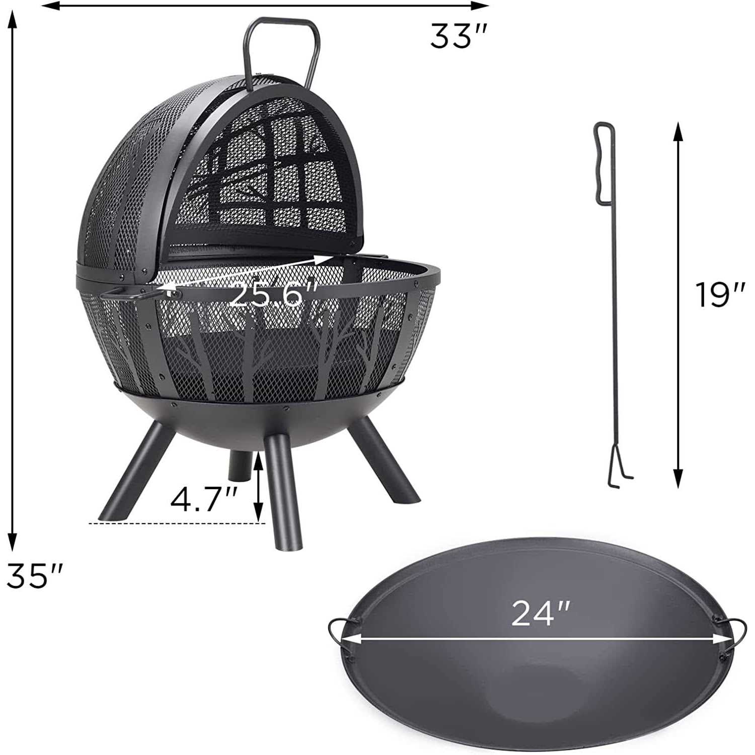 Papajet 35 inch Wood Burning Globe Fire Pit for Outside Steel