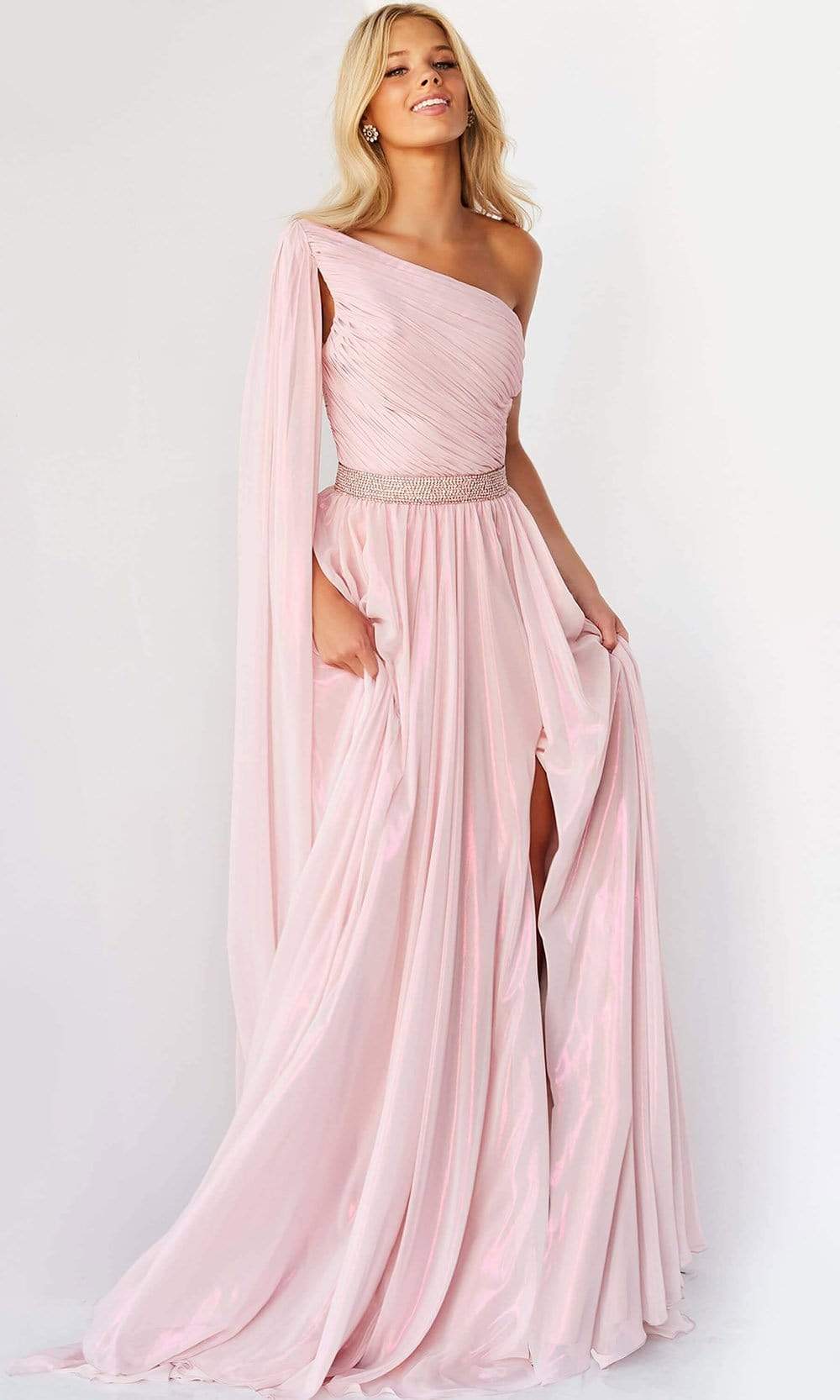 07248 One Shoulder Draped Chiffon Gown