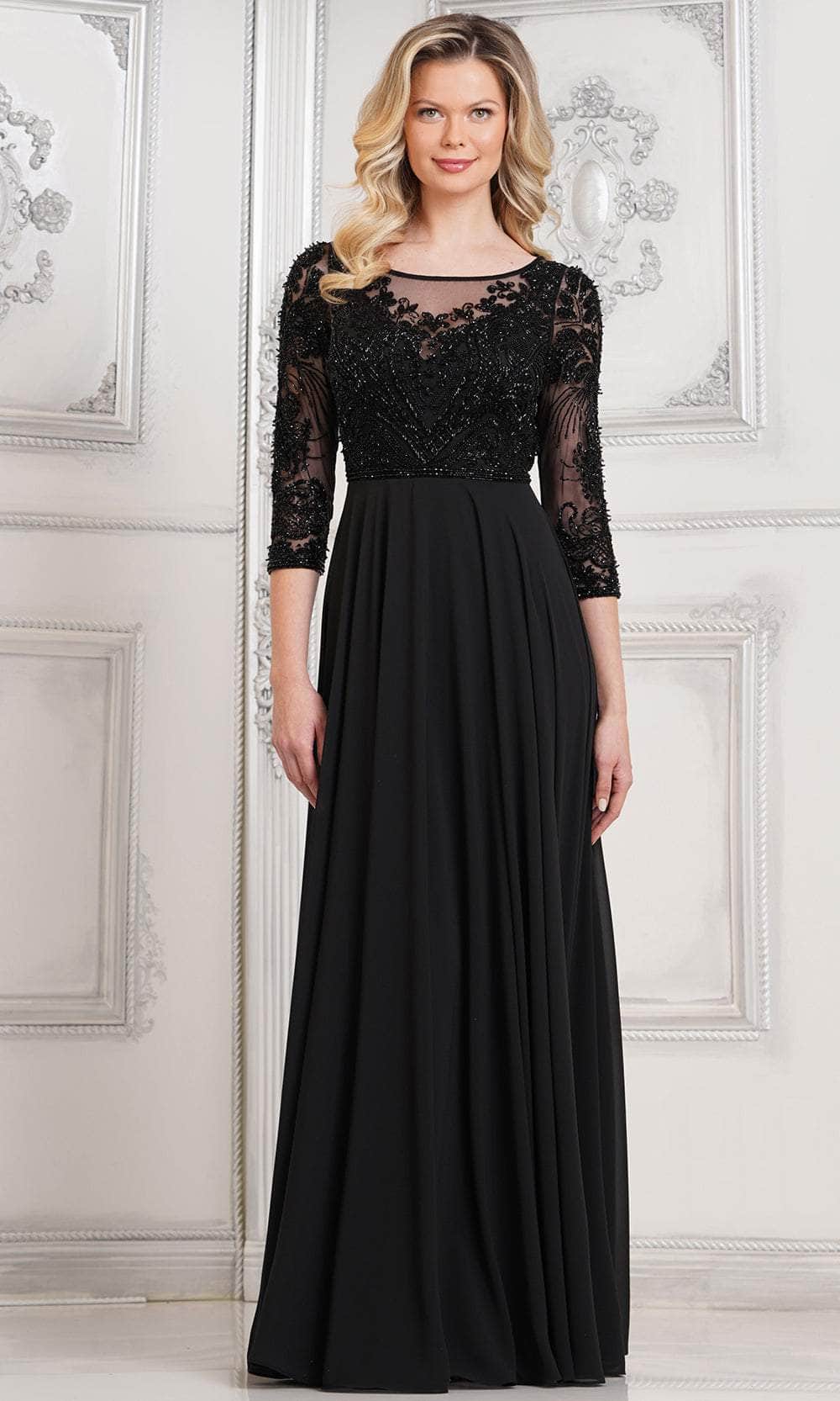 Quarter Sleeve Beaded Evening Dress