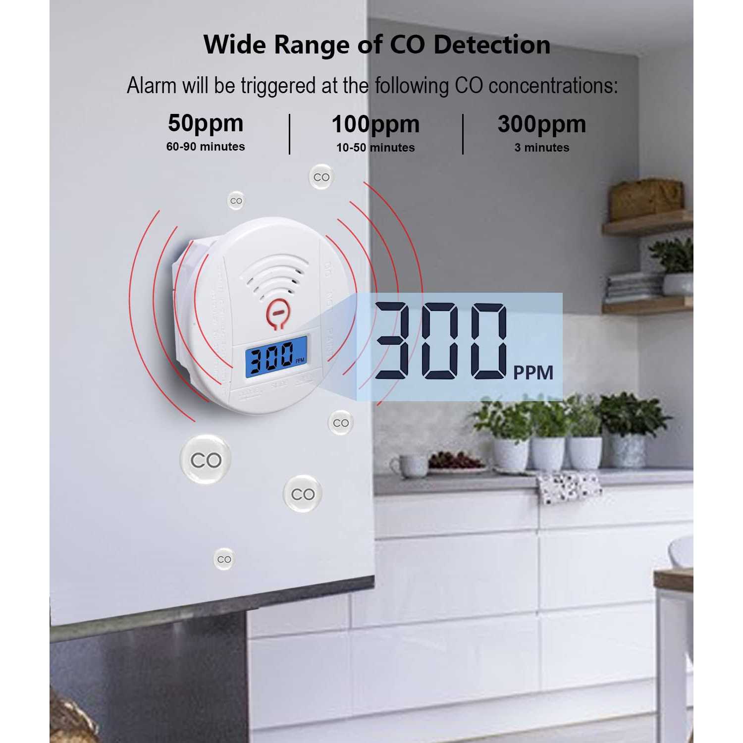 Cayueng Carbon Monoxide Detector Replaceable Battery-operated Carbon Monoxide Alarm Detectors with Digital Display & Led Lights,Co Alarm Device