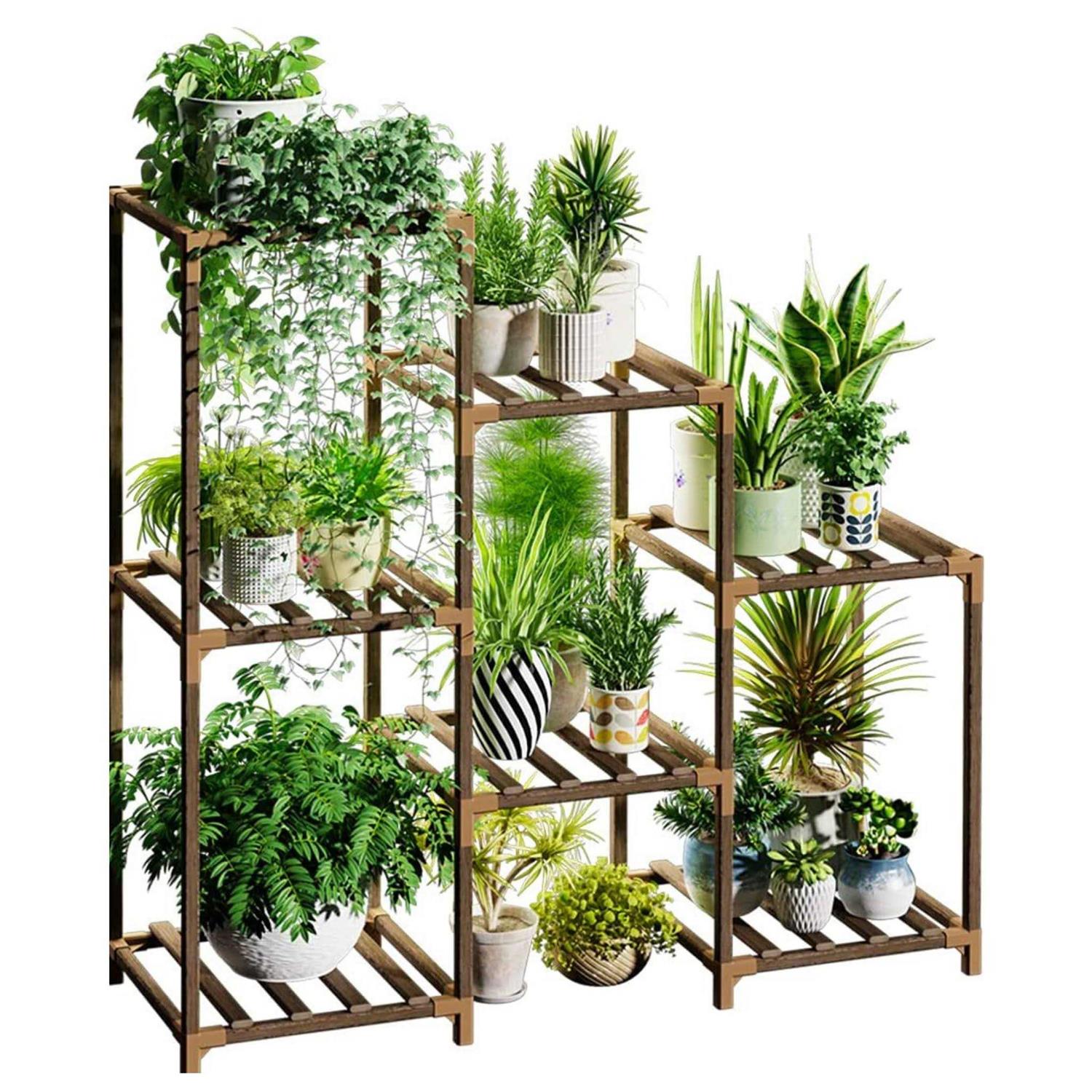 Bamworld Plant Stand Indoor Plant Stands Wood Outdoor Tiered Plant Shelf for Multiple Plants