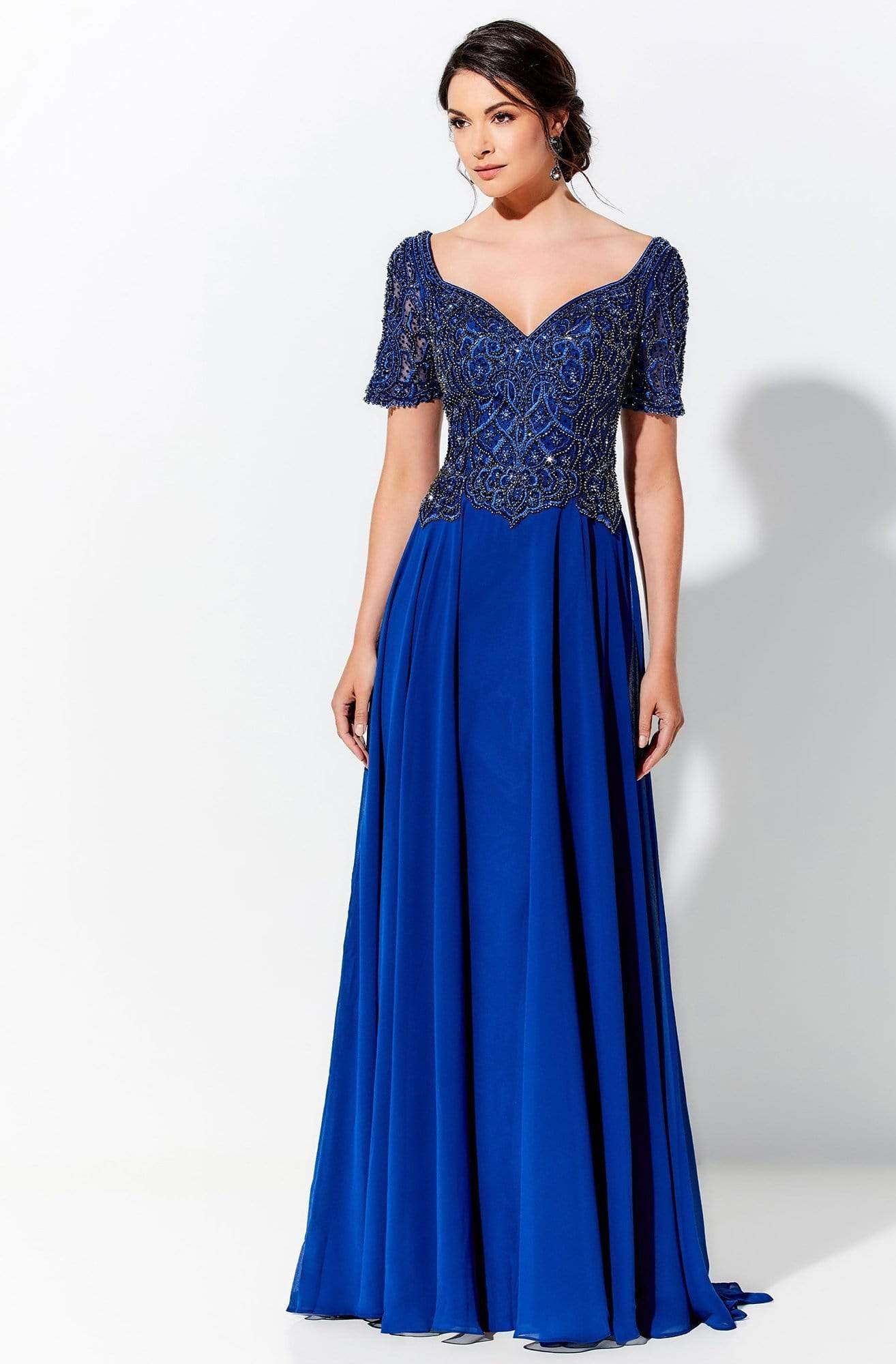 V-Neck Beaded Long A-Line Evening Gown 120D04