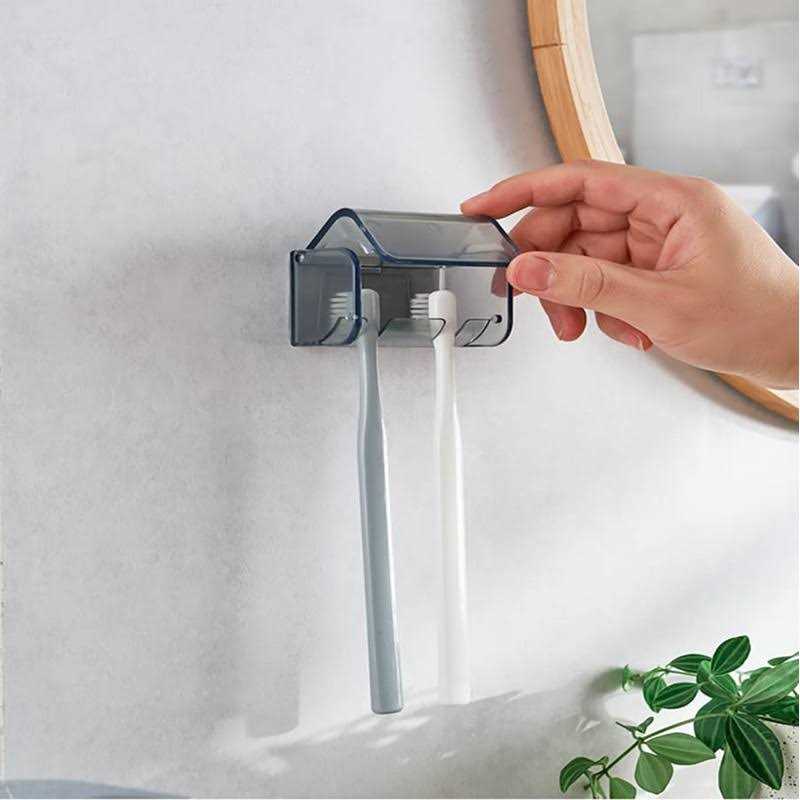 2 PCS Toothbrush Holder Wall Mounted with Cover for Bathroom 2 Slots Toothbrush Storage Organizer for Shower