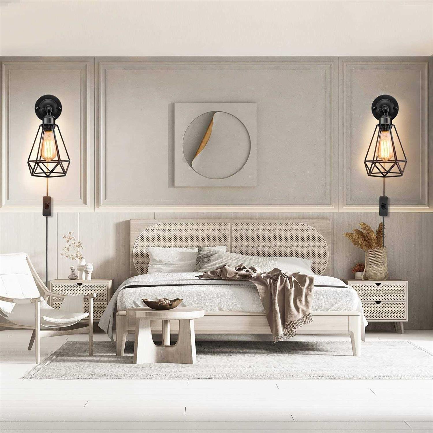 WimiSom Plug in Wall Sconce Wire Cage Industrial Wall Lamp with Plug in Cord