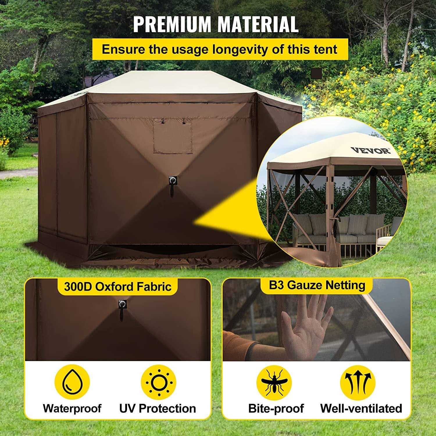 VEVOR Camping Gazebo Tent 6 Pop-up Canopy Screen Tent