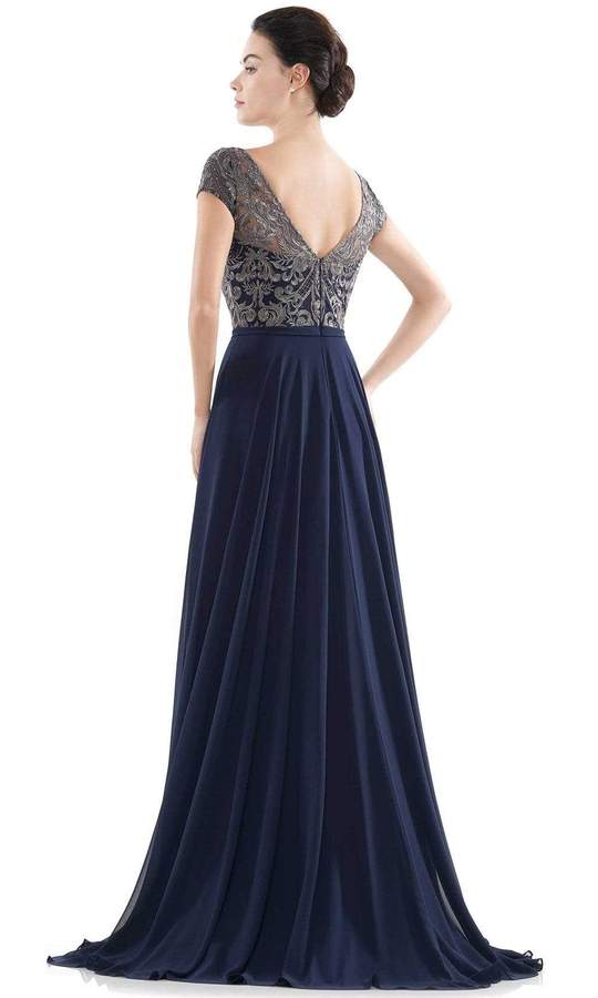 Sheer Neck Embroidered Bodice Chiffon Gown RD2719