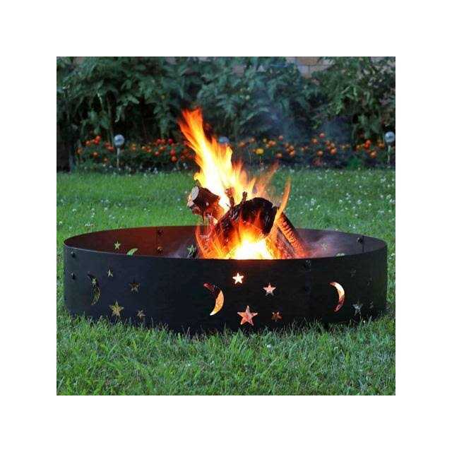 Sunnydaze 36 Wood-Burning Fire Ring Black Steel with Die-Cut Stars and Moons