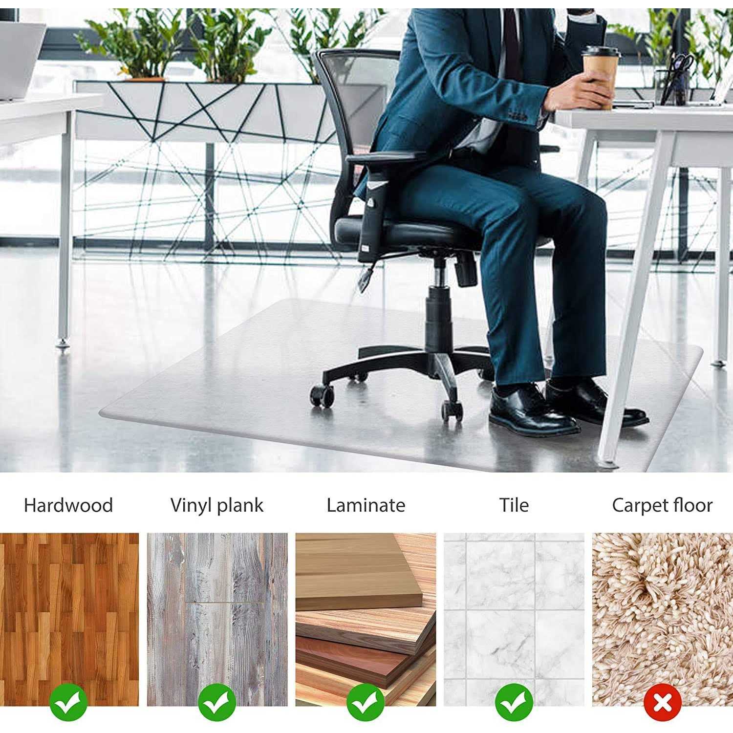 BesWin Office Chair Mat for Hardwood Floor 36×48 Clear Pvc Desk Chair Mat