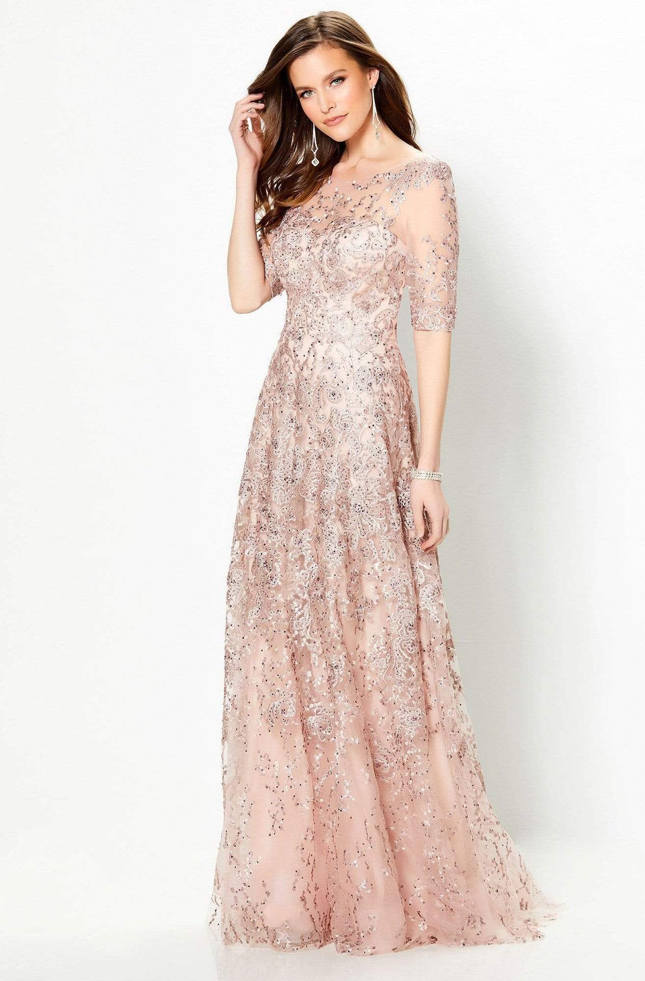 219976W Embroidered Illusion Bateau A-line Gown