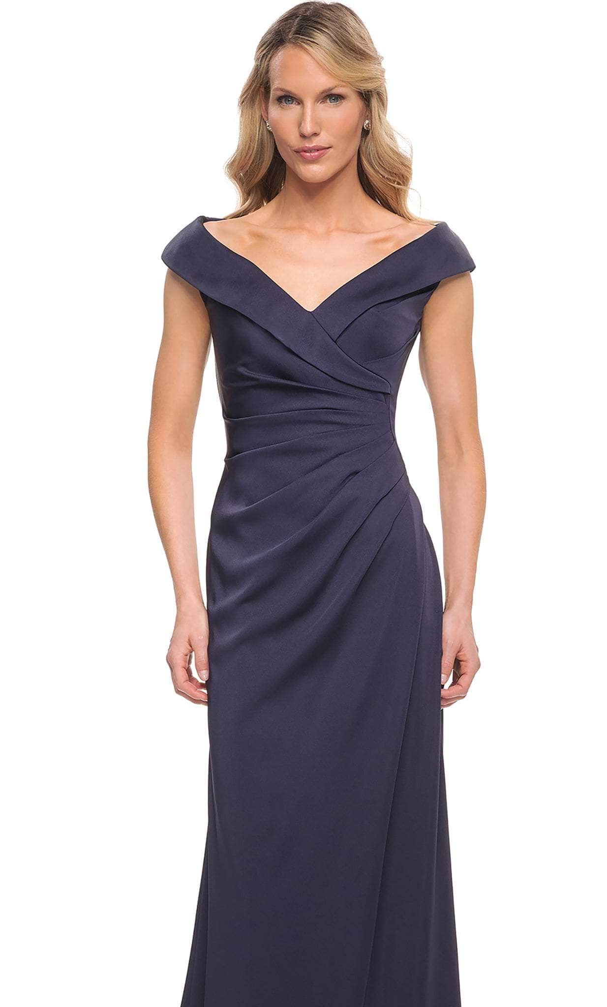 26523 Wide V Neck Fold over Sleeves Long Gown