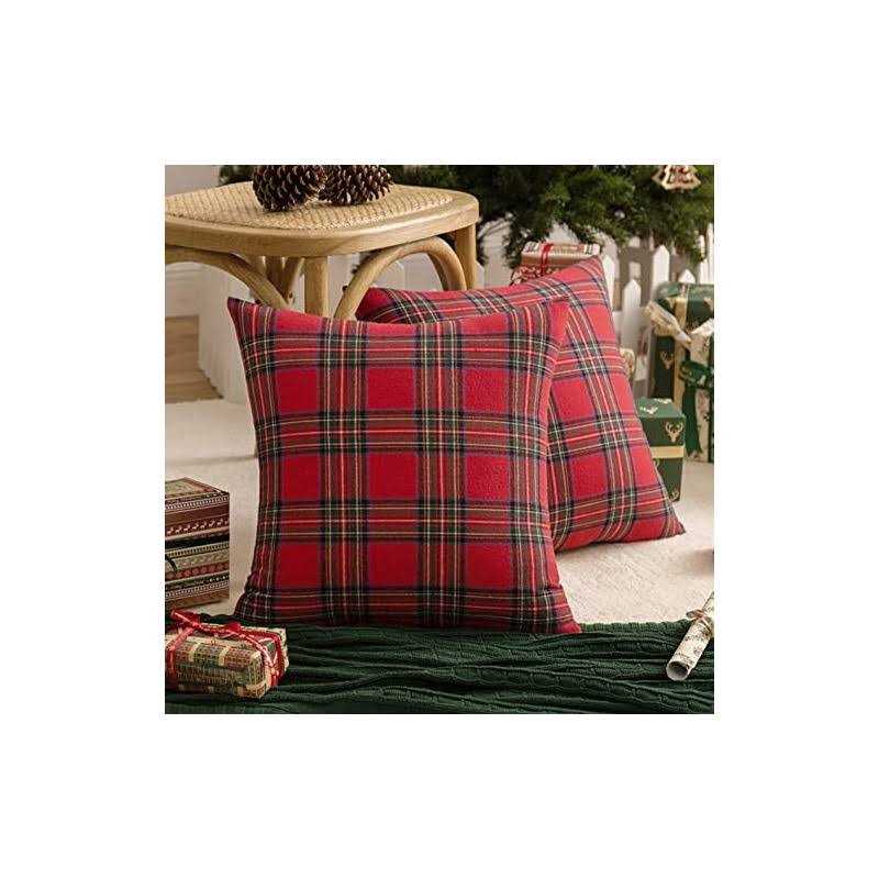 Aqothes Pack Of 2 Christmas Plaid Decorative Throw Pillow Covers
