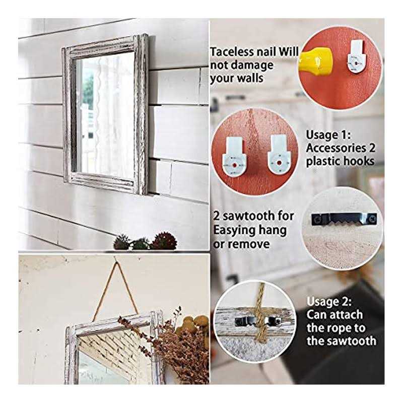 AAZZKANG Rustic Wall Rectangle Wood Mirror Farmhouse Bedroom Bathroom Decorative Mirror