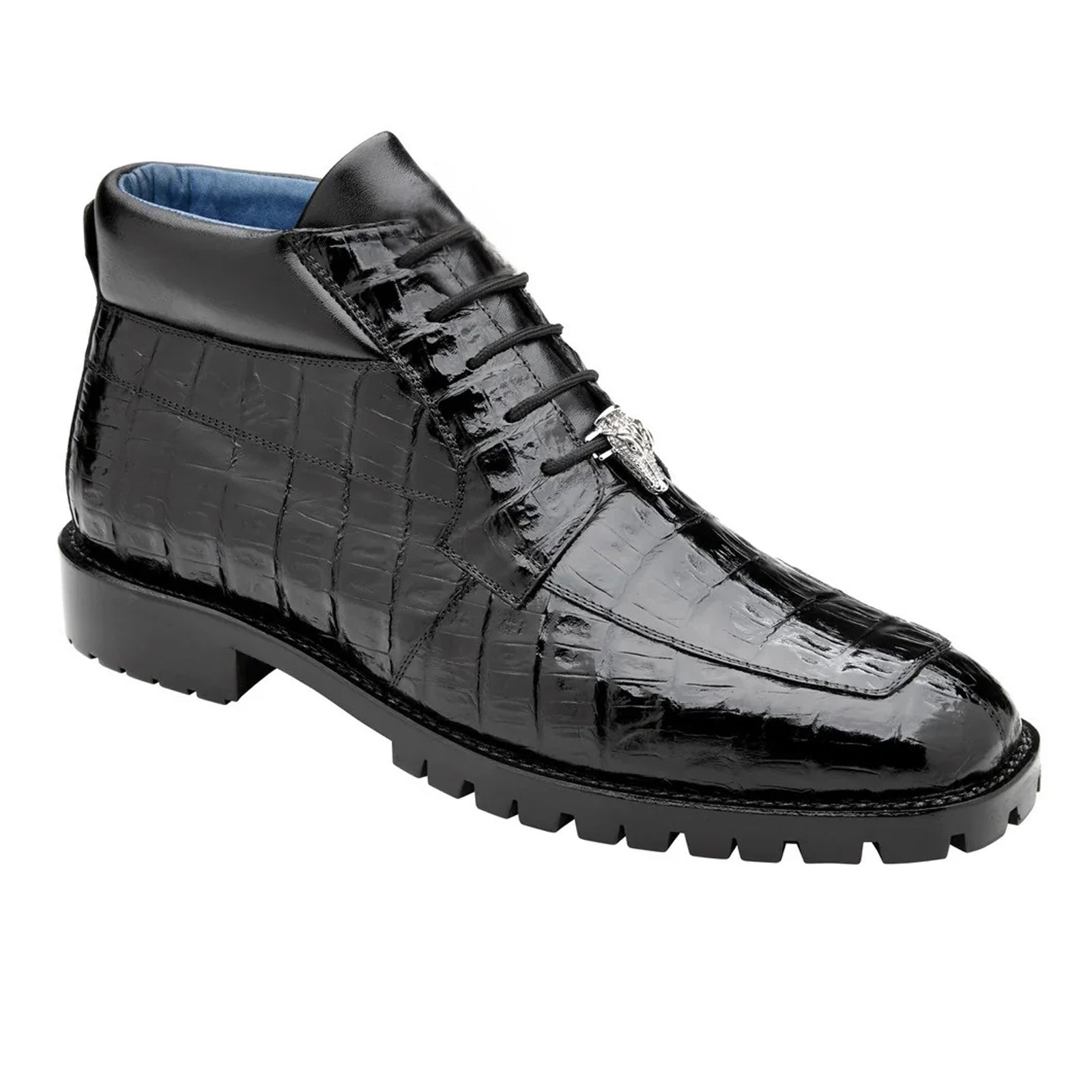 Men’s Belvedere Gallardo Caiman Crocodile Dress Hiker Boot in Black