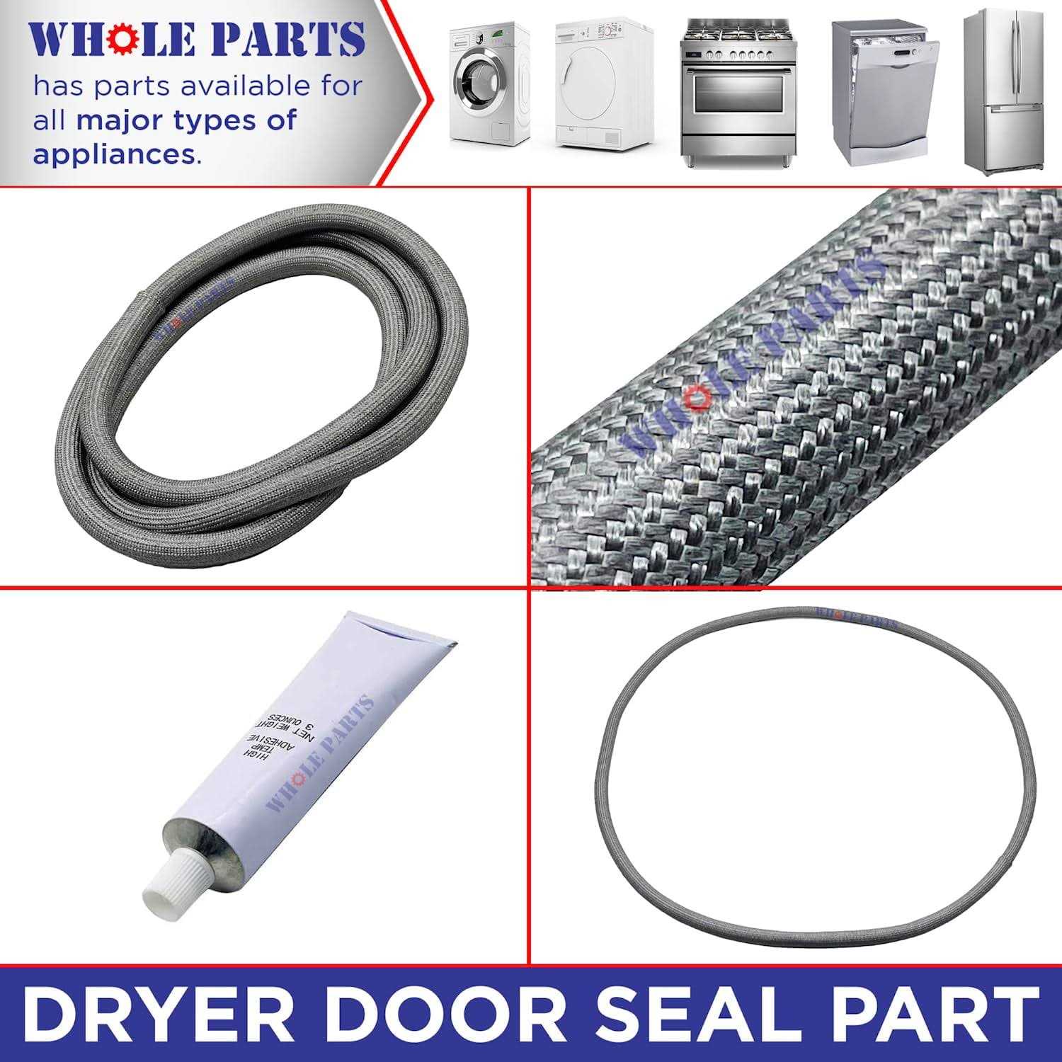 Whole Parts Dryer Door Seal Part # W10906683 Replacement and Compatible with Some Crosley, Kenmore and Whirlpool Dryers