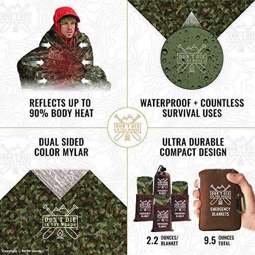 Don’t Die In The Woods Emergency Blankets Thermal Mylar Space