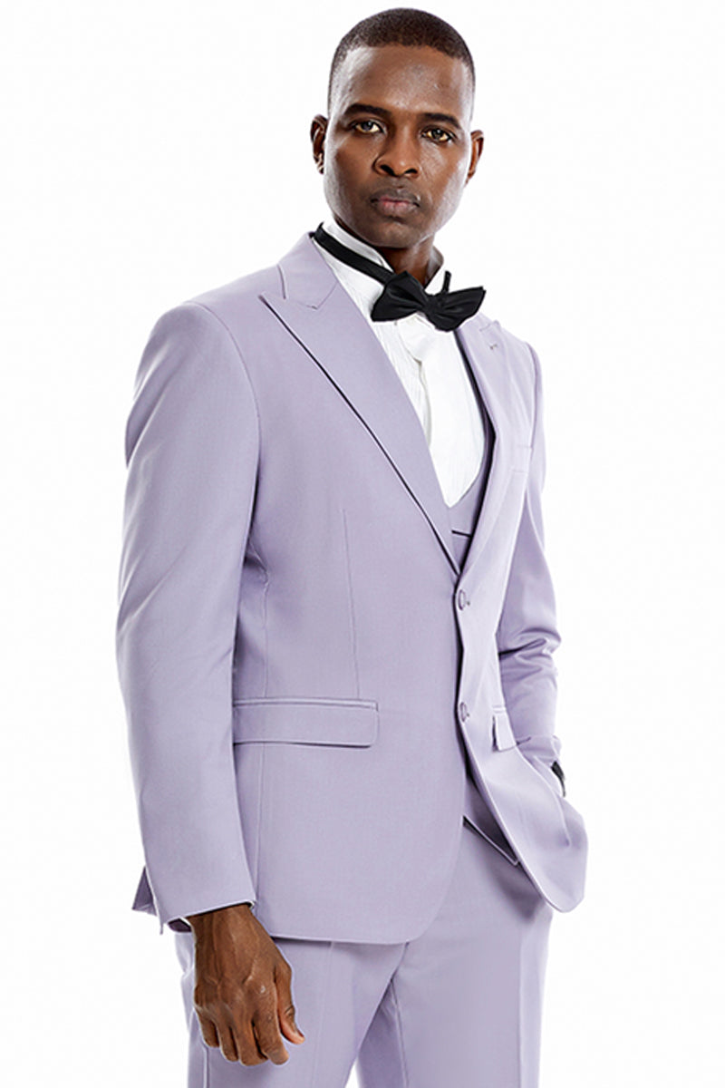 Men’s Two Button Vested Peak Lapel Pastel Wedding & Prom Suit in Lavender