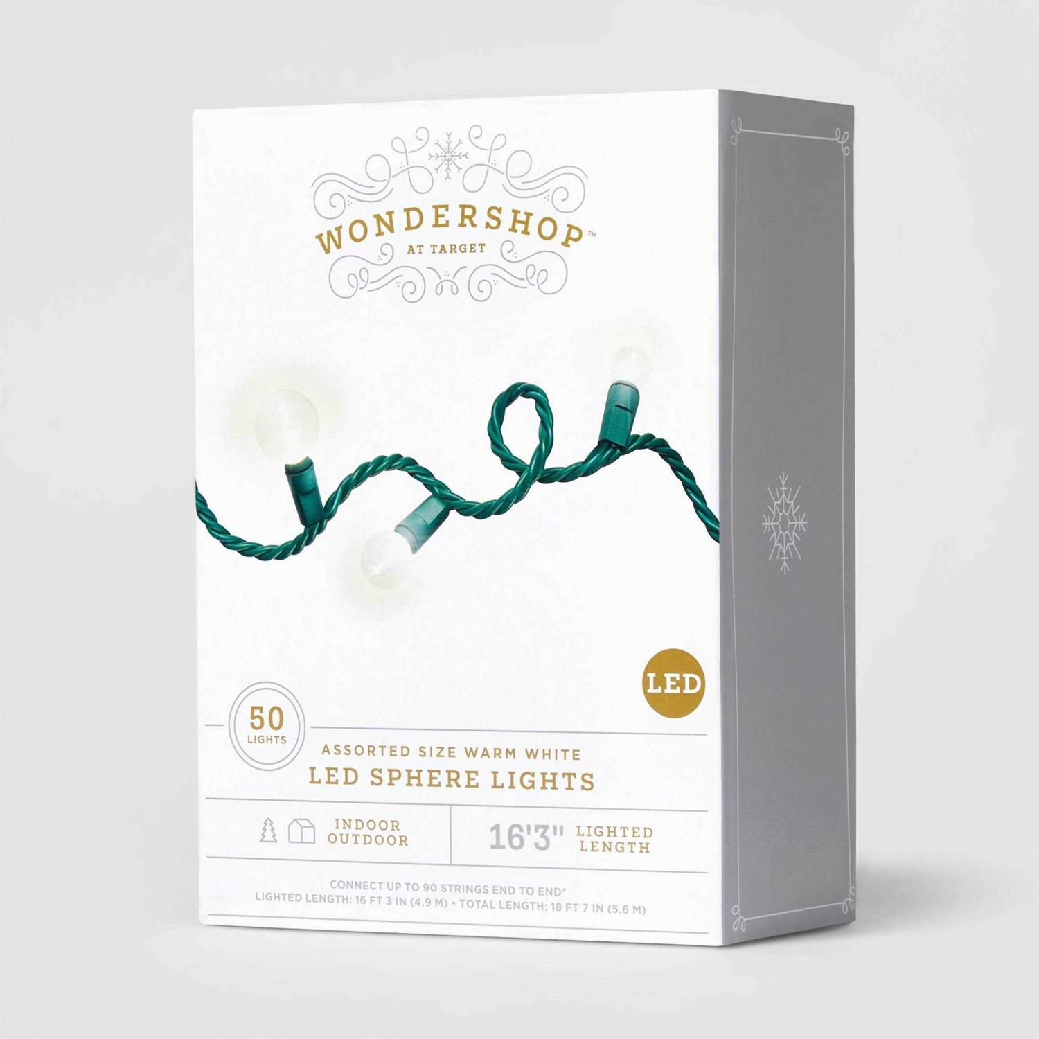 Wondershop 60ct LED Faceted Sphere Christmas String Lights Warm White with Green Wire