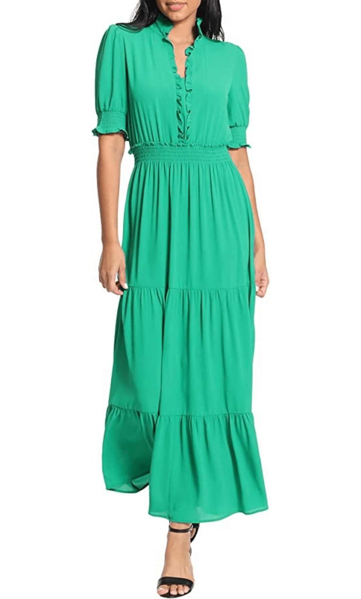 Puff Sleeve Tiered Formal Dress