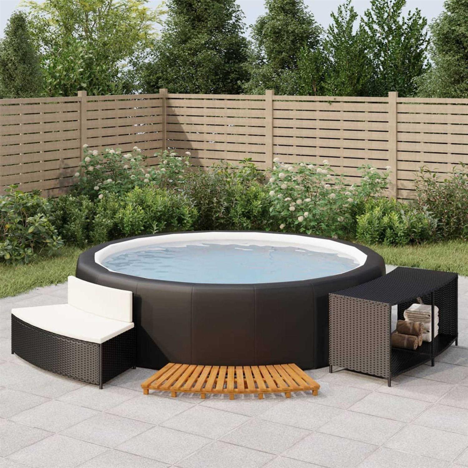 vidaXL Hot Tub Surround Black Poly Rattan and Solid Wood Acacia