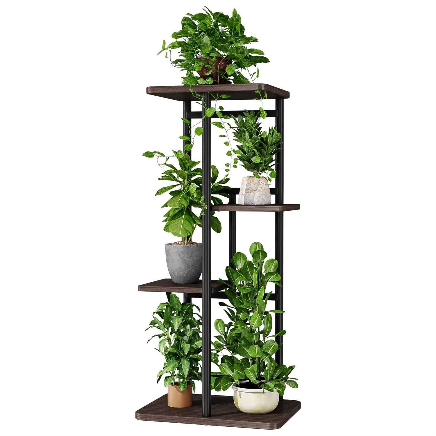 Bamworld Plant Stand Indoor Small Metal Plant Shelf Black Plant Holder 4 Tier 5 Potted for Multiple Plants Corner Plant Table fo