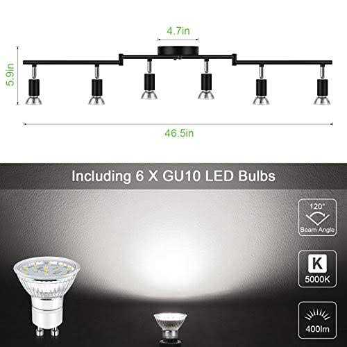 Unicozin LED 4 Light Track Lighting Kit Black 4 Way Ceiling Spot Lighting