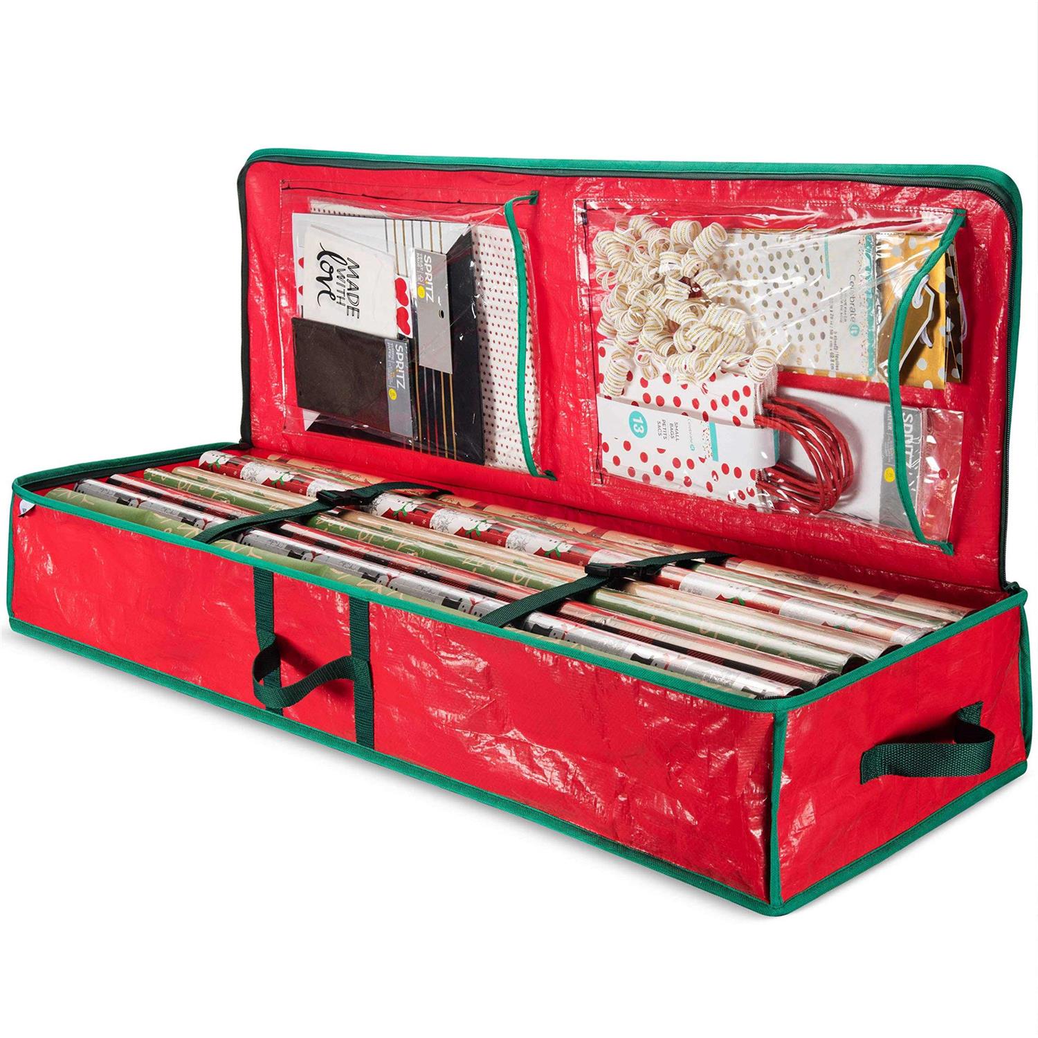 Zober Underbed Gift Wrap Organizer, Interior Pockets, fits 18-24 Standard Rolls, Underbed Storage, Wrapping Paper Storage Box and Holiday Accessories